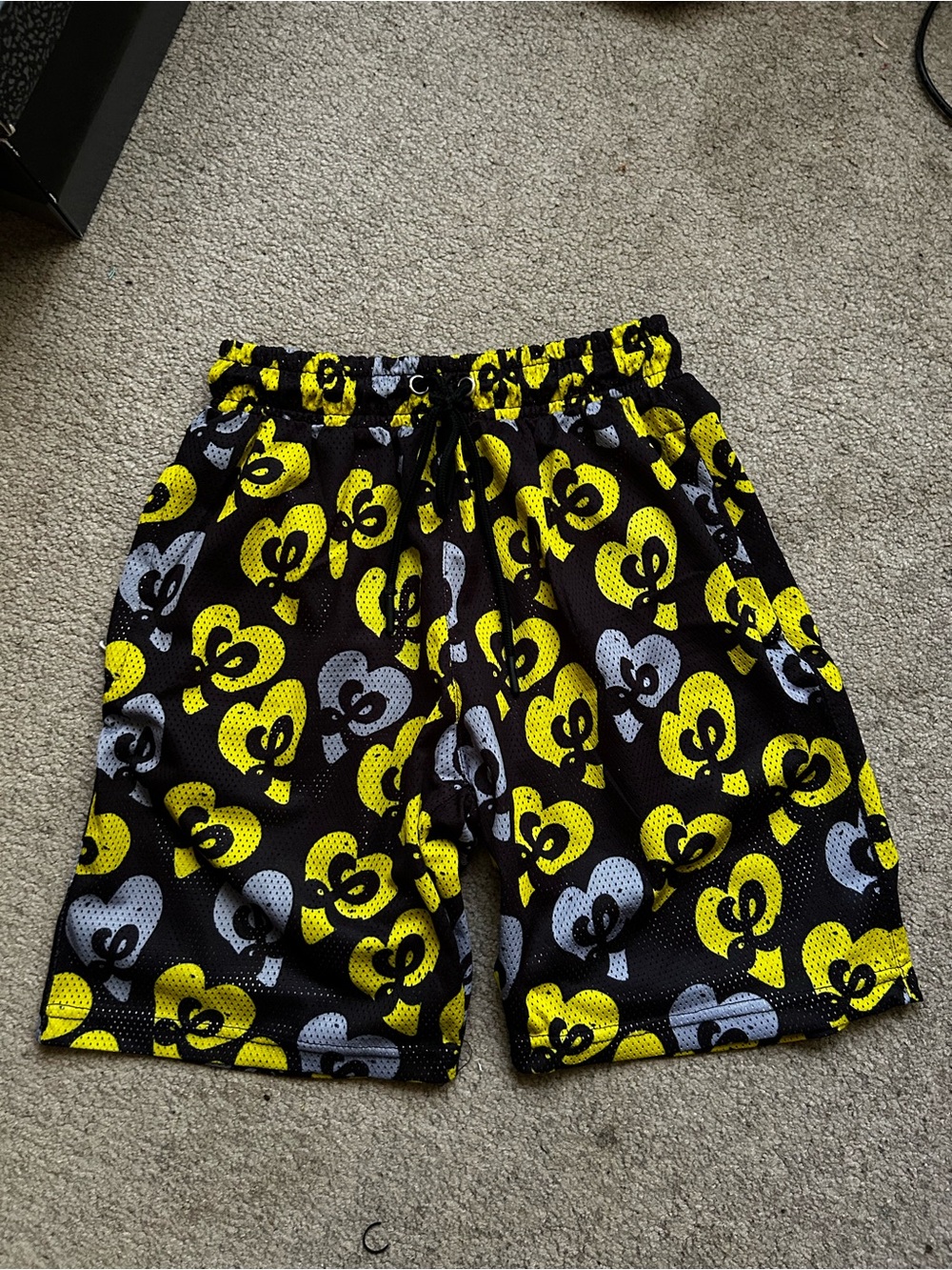 Men's Black Mesh Athletic Shorts - Black/Yellow
